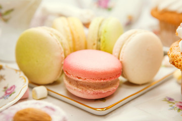 Winter table appointments with macaroons and sweets