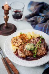 Fried Pork with Herb Butter and Mashed Potatoes