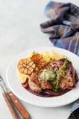 Fried Pork with Herb Butter and Mashed Potatoes