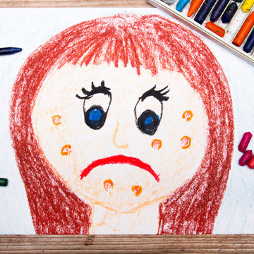 Colorful Drawing: Sad Young Woman With Acne