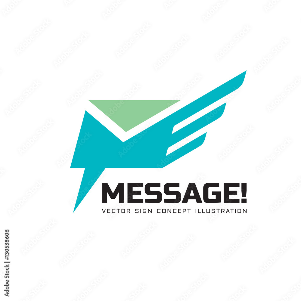 Poster message - vector logo template concept illustration. e-mail letter speech bubble with wing creative 