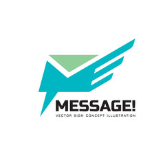 Message - vector logo template concept illustration. E-mail letter speech bubble with wing creative sign. Speed delivery abstract symbol. Design element.