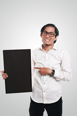 Asian Businessman Holding Blackboard