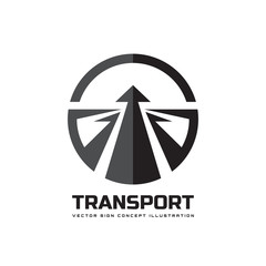 Transport - vector logo template concept illustration. Arrow on the abstract road creative sign. Transportation speed symbol. Design element.