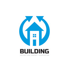Fototapeta premium Building and arrows - vector logo template concept illustration. Real estate creative sign. Architecture cottage symbol. Design element.