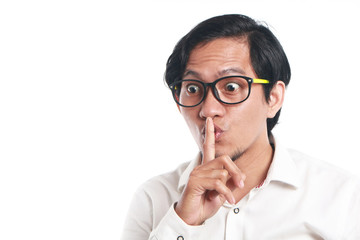 Funny Asian Man Shushing Gesture