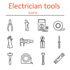 Icon set of tools electrician. Vector illustration.
