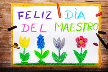 Colorful drawing - Spanish Teacher's Day card with words "Día del maestro"