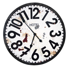 Vintage hotel clock worn and rusting,.