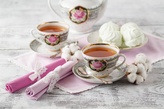 Tea With Tea Pot On White Background