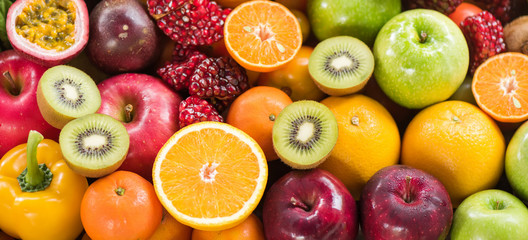 Naklejka na ściany i meble Orange and Kiwi slice with various ripe fruits for eating healthy