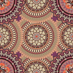 Ornate floral seamless texture, endless pattern with vintage mandala elements.