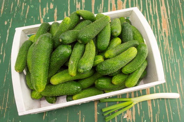 Fresh raw cucumbers in a box