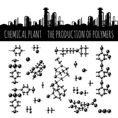 The production of polymers. Monochrome vector seamless border. Polymeric molecules