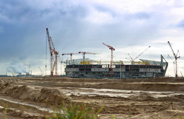 Fototapeta na wymiar Kaliningrad, Russia, 2 December 2016. Football stadium built for the world Cup 2018. A modern sports facility. Sports construction. Football stadium spring.
