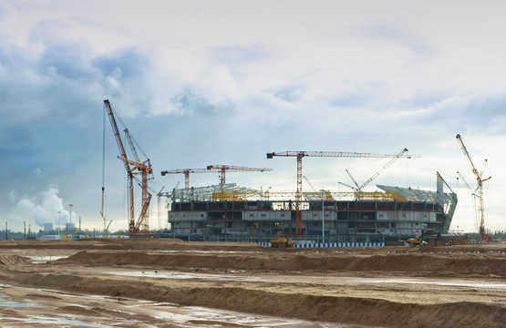 Kaliningrad, Russia, 2 December 2016. Football stadium built for the world Cup 2018. A modern sports facility. Sports construction. Football stadium spring.