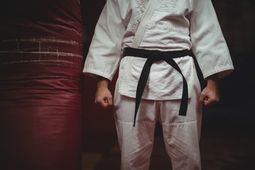 Mid section of karate player making fist