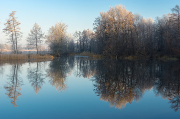Beautiful morning on a Vorskla river at late autumn, Sumskaya oblast, Ukraine