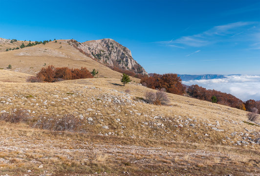 Autumnal landscape on Babuhan Yaila natural reserve, Crimean peninsula