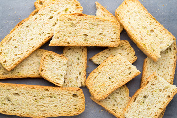Garlic and herb bread slices. Eco food.