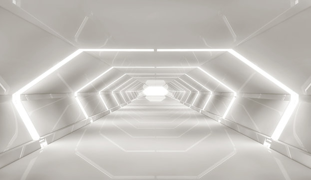 3D render. Futuristic spaceship interior architecture