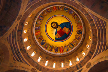 ABOVIAN, ARMENIA – AUGUST 20: Frescoes of Surb Hovhannes Church (St. John the Baptist Church) on AUGUST 20, 2014 in Abovian. The authors of the frescoes are father and son Abraham and Hayk Azaryans.