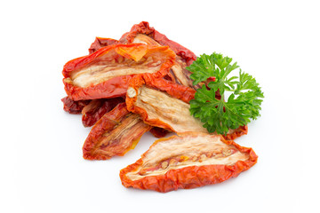 Dried tomatoes isolated on white background.