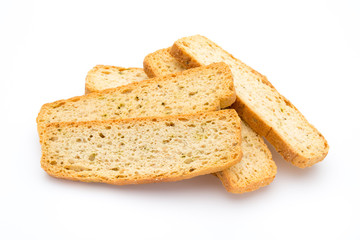 Garlic and herb bread slices. Eco food.