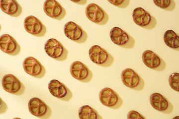 Pretzels on yellow background
