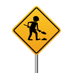 Works in progress yellow sign isolated on white background.