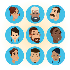 Mix Race People Faces Icon Set Diversity Concept Flat Vector Illustration
