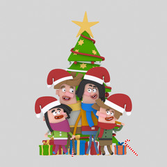 Obraz na płótnie Canvas Family posing in front of Xmas TreeCustom 3d illustration contact me!