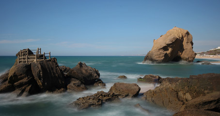 Beach with big rock in santa cruz portugal