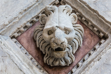 Head Carved in Marble on the Facade of the Baptistery of Siena 