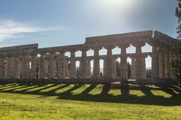 Greek temple of Hera, in the archaeological site of Paestum, Salerno, Italy