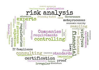 risk analysis word cloud shaped as a stop sign