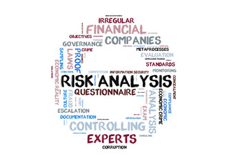 risk analysis word cloud shaped as a stop sign