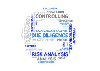 Due diligence word cloud shaped as a stop sign