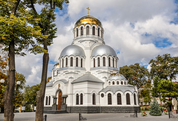  Kamianets-Podilskyi, Ukraine - October 20, 2016 : Old Alexander Nevsky Cathedral, Kamenetz-Podolsk. Ancient beautiful cathedral in Kamianets-Podilskyi, Khmelnitsky region, Ukraine