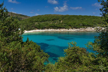 amazing panorama of Emblisi Fiskardo Beach, Kefalonia, Ionian islands, Greece