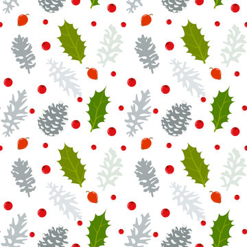 Christmas seamless pattern with holly berry