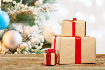 pile of gifts on the old table