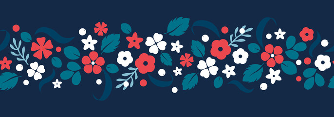 Vector flat flowers and berries background, creative color pattern.