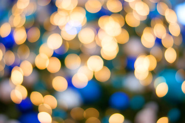 Christmas lights golden and blue bokeh