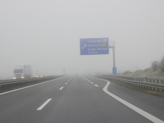 Highway in fog German Autobahn