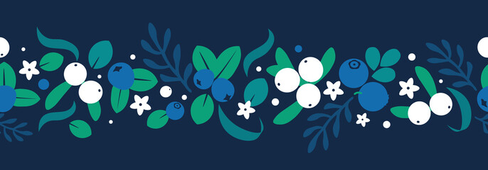 Vector flat flowers and berries background, creative color pattern.
