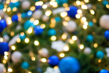 Christmas lights golden and blue bokeh