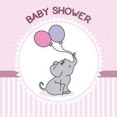 Fototapeta premium baby shower girl. Elephant with balloons