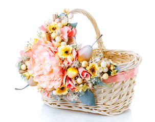 Fototapeta na wymiar basket of flowers isolated