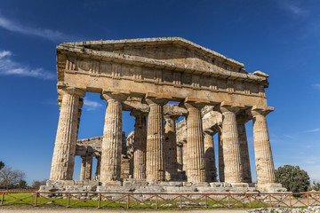 Greek temple of Neptune, in the archaeological site of Paestum, Salerno, Italy